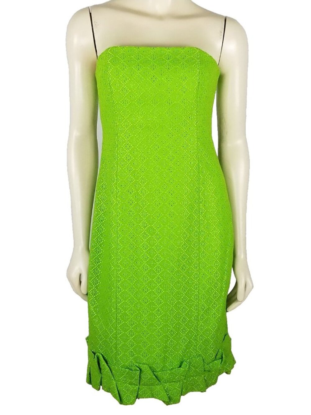 MUSE Dress Size 8 Lime Green strapless eyelet ruffle hem Summer A line
